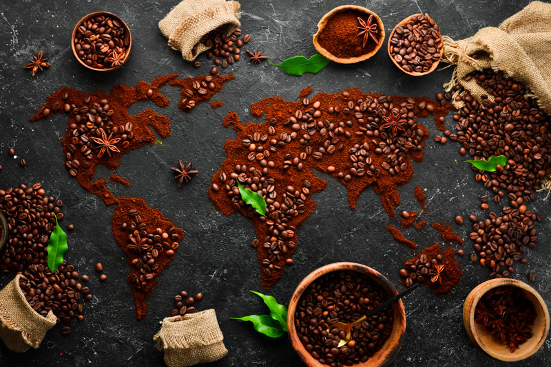 Carte du monde avec prix du cafe en grain