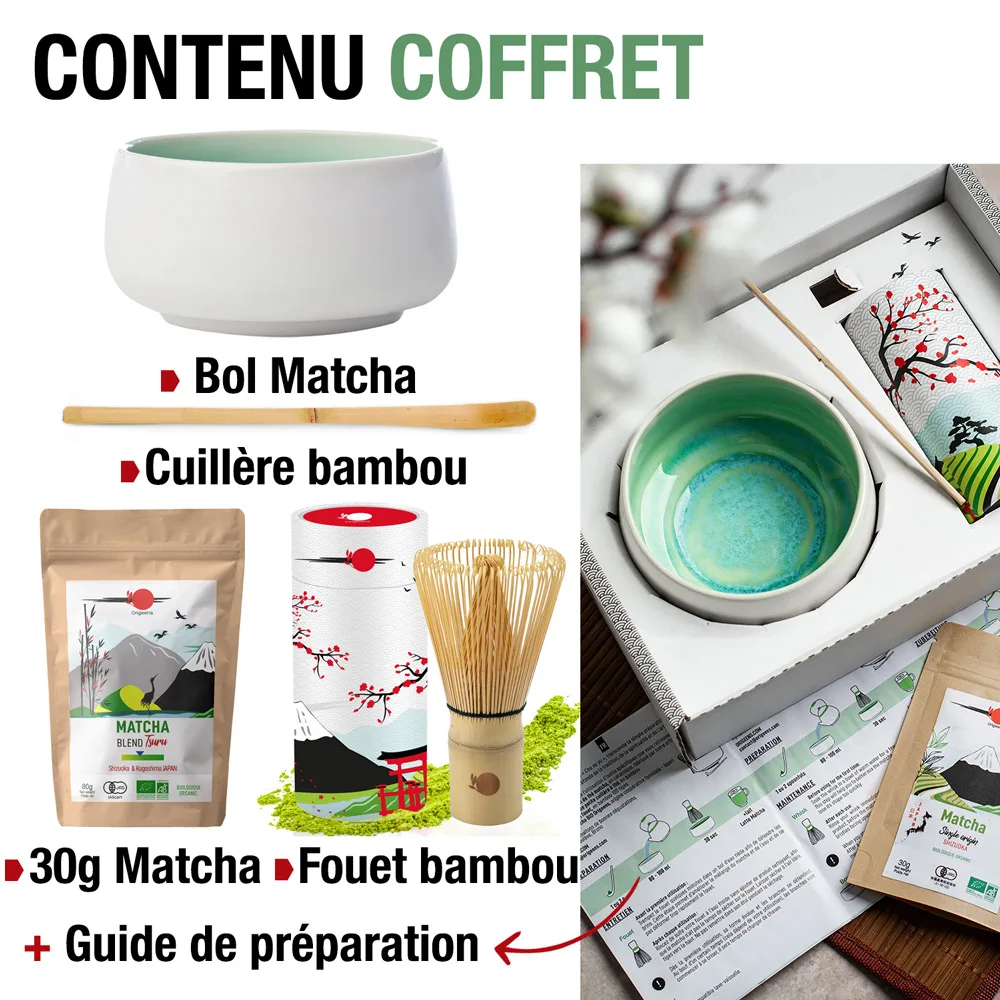 Set à Matcha Japonais - 1 Bol Et 1 Porte-fouet En Céramique Blanche, 500ml, Pour Débutants (WANDGU)