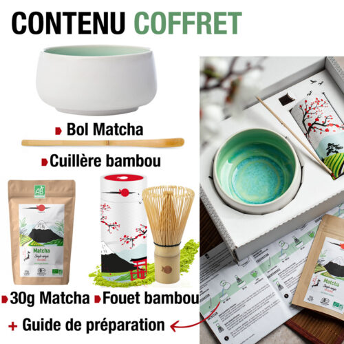 Ensemble à Thé Matcha Avec Fouet, Bol En Céramique, 2 Cuillères à